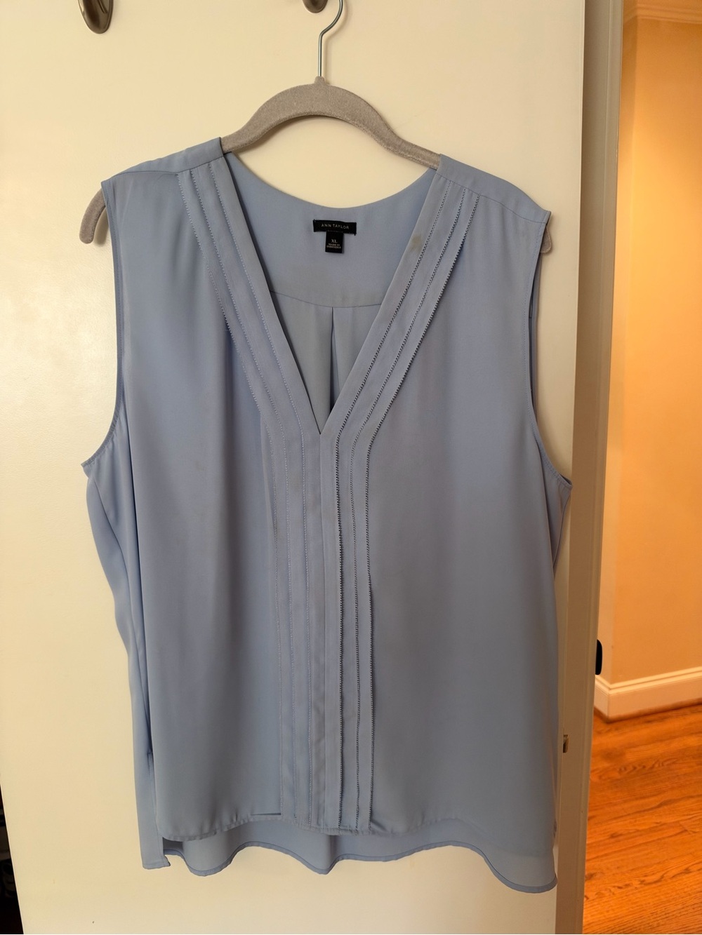 Ann Taylor Light Blue V-Neck Pintuck Sleeveless Top